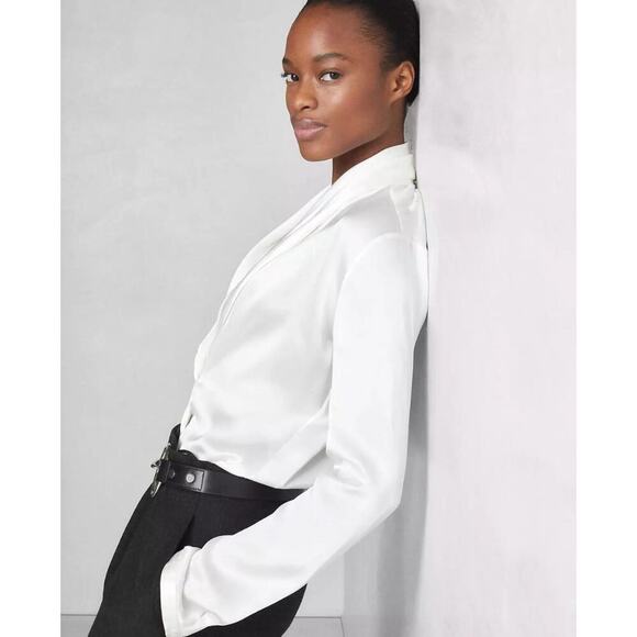 Ralph Lauren Collection Purple Label Silk Satin Blouse Plunge Shawl Collar XS S - Picture 2 of 6